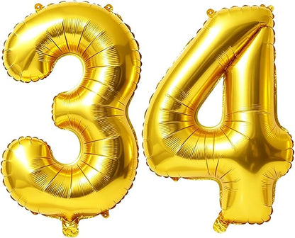 40 Inch Number 34 Balloons for 34th Birthday Party Decorations, 0-100 Gold by FOBELEC
