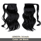 CJL HAIR 14" Short Ponytail Hair Extension Wrap Around Pony Tail Clip in Curly Wavy Synthetic Fake Hairpiece for Women Jet Black