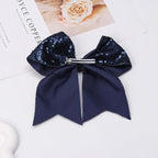 Large Glitter Cheer Bows Clips, Jumbo Big 7 Inch Cheerleading Sequin Hair Bow Hair Accessories for Teens Girls Football Sports Cheerleader Outfit Uniform (Navy Blue)