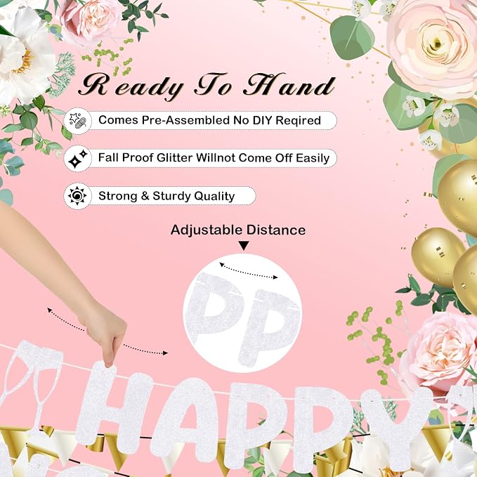 Pre Strung Happy Engagement Banner Glitter Engagement Party Decorations - Image 2