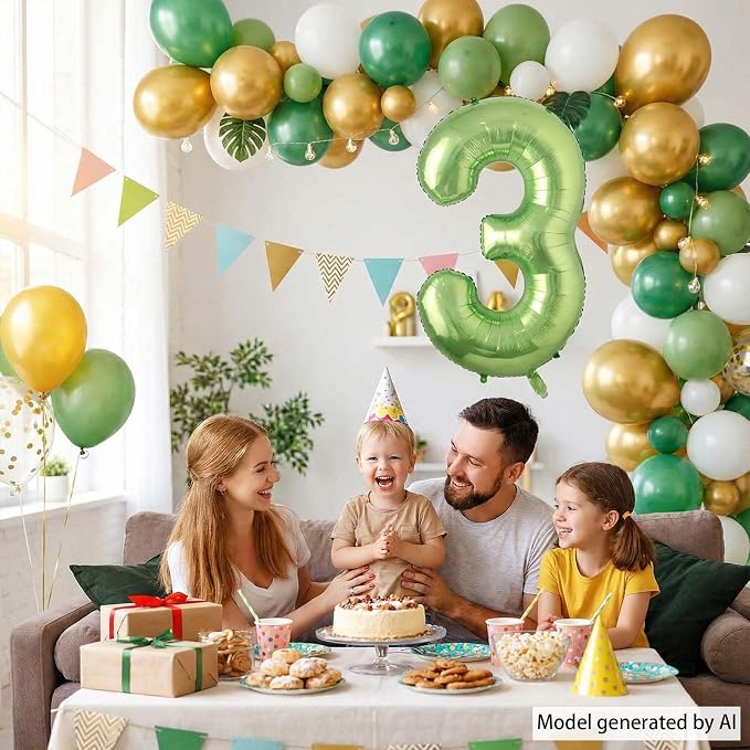 Light Green Number 3 Balloon 40 Inch, Glossy Metallic Foil Party Supplies | - Image 3