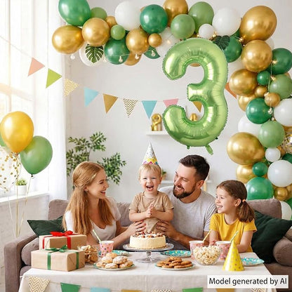 Light Green Number 3 Balloon 40 Inch, Glossy Metallic Foil Party Supplies | - Image 3