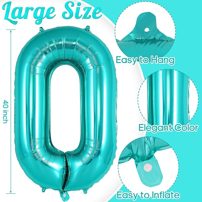 Teal Blue Number 0 Balloon, 40 Inch Big Large Foil Helium Number Balloons - Image 3