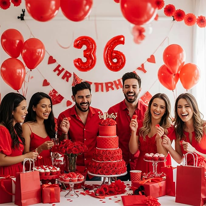 TONIFUL Number Balloon 16 Inch 10 Pcs Fat Red 0-9 Birthday Number Balloons | - Image 4