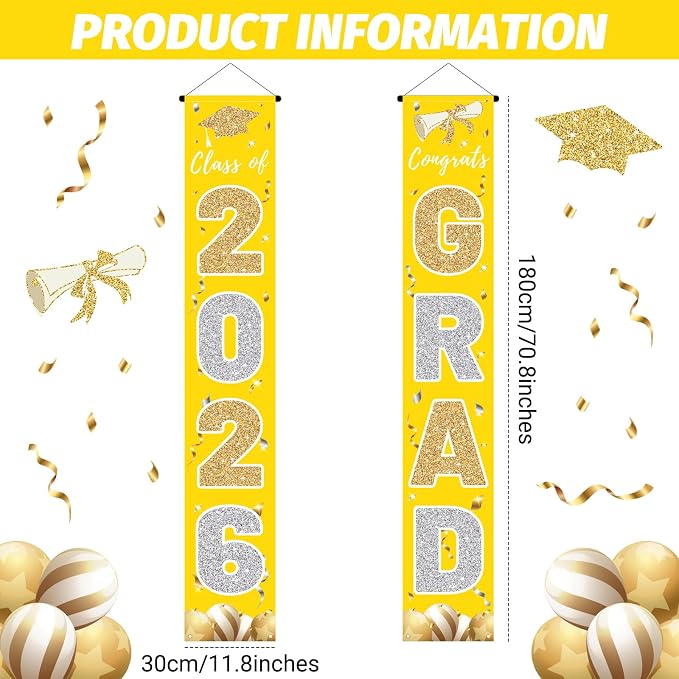Graduation Decorations 2026, Class of 2026 Banner Congrats Grad | Yellow Porch - Image 2