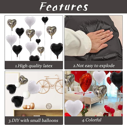 Black White Foil Heart Balloons, Valentines Balloons 18inch Black Foil Balloon - Image 4