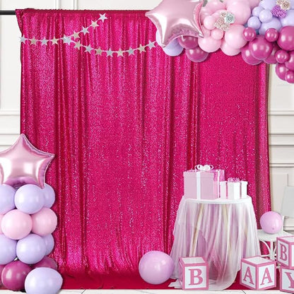 PartyDelight Hot Pink Sequin Backdrop Curtains 6x8ft | Sparkly 3mm sequins - Image 3