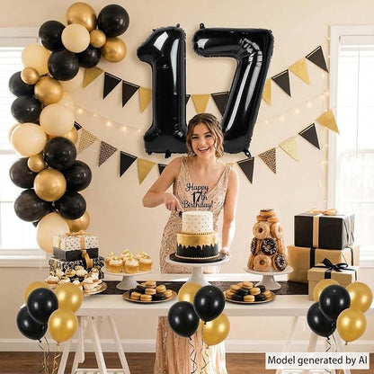 Black Number 17 Balloon 40 Inch, Foil Numeral - Image 2