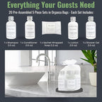 Haus & Haven Hotel Toiletry Sets - 20 Pre-Assembled 5-Piece Guest Amenities in Organza Bags - shampoo, conditioner, shower gel, body lotion and bar soap - White Tea Scent