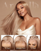 Arabella 13x6 Light Brown Blonde Wig Human Hair Glueless Wigs Human Hair Pre Plucked Pre Cut 13x6 Ear to Ear Full HD Lace Front Wigs 210% Density Straight Wig Drawstring Wig Human Hair 20 Inch