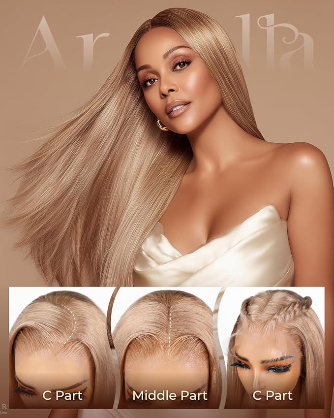 Arabella 13x6 Light Brown Blonde Wig Human Hair Glueless Wigs Human Hair Pre Plucked Pre Cut 13x6 Ear to Ear Full HD Lace Front Wigs 210% Density Straight Wig Drawstring Wig Human Hair 20 Inch