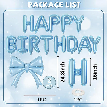 Blue Bow Happy Birthday Balloons Banner, 22 Inch Baby Blue Bow Foil Balloons - Image 4