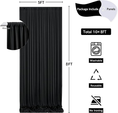10 ft x 8 ft Wrinkle Free Black Backdrop Curtain - Image 5