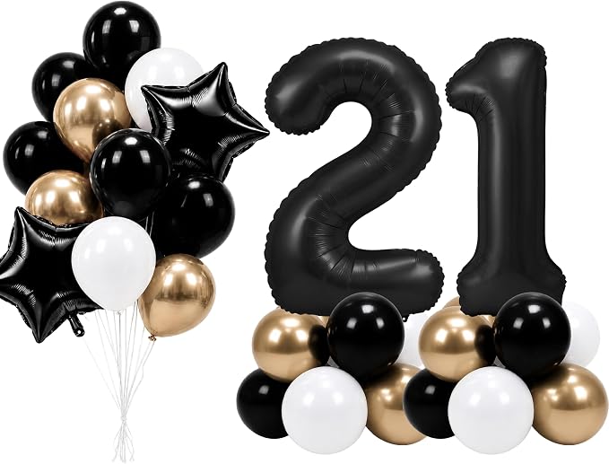 PartyWoo Number Balloons 40 Inch Black Number 21 Kit 33pcs by PartyWoo
