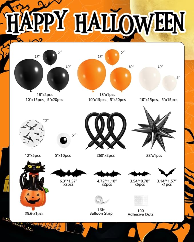 Halloween Balloon Arch Garland Kit, Explosion Star Black Cat Pumpkin Foil - Image 2