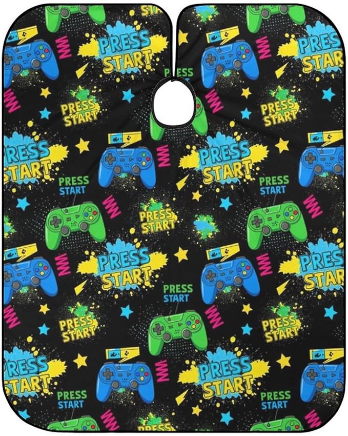 Women Cool Blue Video Game Weapon Games Pattern Art Barber Hairdressing Cape, Full Coverage Hairdressing Haircut Apron for Barbers, Haircut Tools