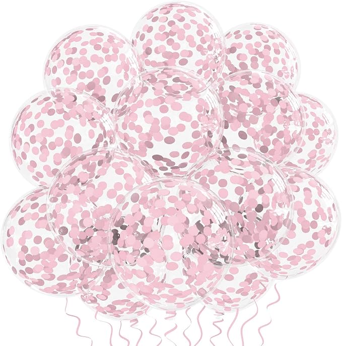 VHUWE Baby Pink Confetti Balloons 25 Pcs, 12 Inch Thickened Clear Latex Balloon by VHUWE