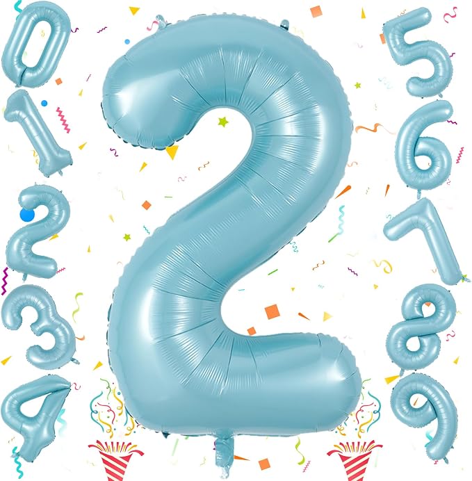 40 Inch 2nd 20th Birthday Number Balloon, Baby Blue Foil Giant Self Inflating - Image 8