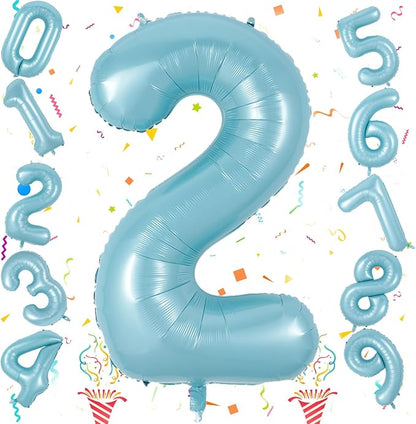 40 Inch 2nd 20th Birthday Number Balloon, Baby Blue Foil Giant Self Inflating - Image 8