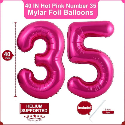 40 Inch Hot Pink 35 Balloons Giant Number 35 Balloons Hot Pink 35 Birthday - Image 2