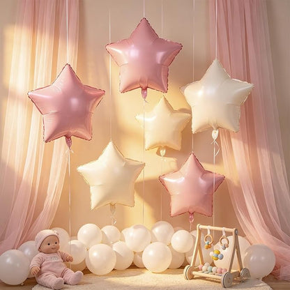 Pastel Pink Sand White Star Balloons 18 Inch - Image 4