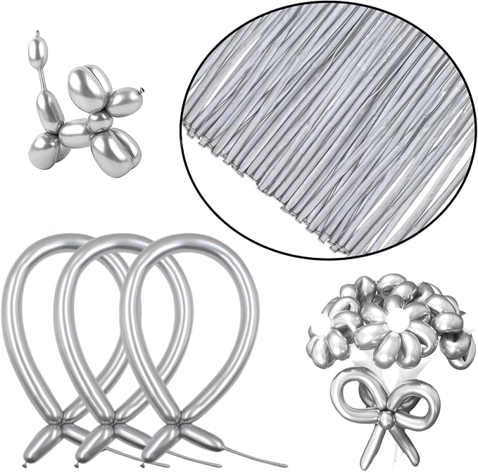 Silver Metallic 260 long Balloons 100 Pack Modeling Long Magic Balloons Shiny - Image 2