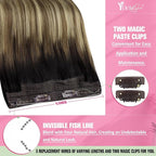 YoungSee 130G Invisible Wire Hair Extensions Balayage Wire Human Hair Extensions Dark Brown Balayage Medium Brown with Blonde Fish Line Hair Extensions Real Human Hair Long Straight Hair 22inch