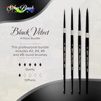 Silver Brush Limited BV-3055S Black Velvet Short Handle Medium Round Brushes, Mixed Filament With Very Soft Tips, 4pc Professional Artist Painting Bundle for Watercolors, Gouache, Dyes & Silk Painting