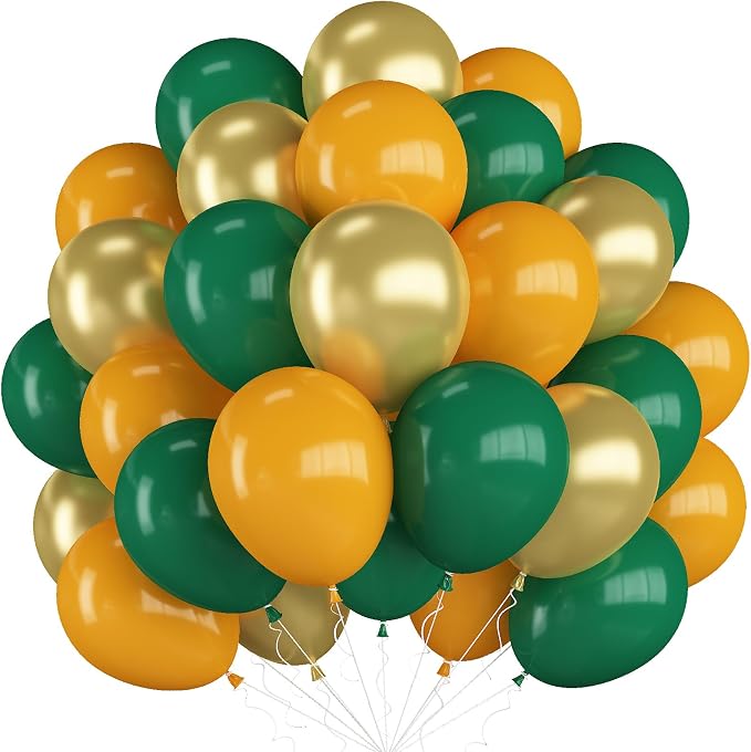 Green Yellow Gold Balloons, 12 Inch Dark Emerald Green Yellow Balloons by Paeyeq