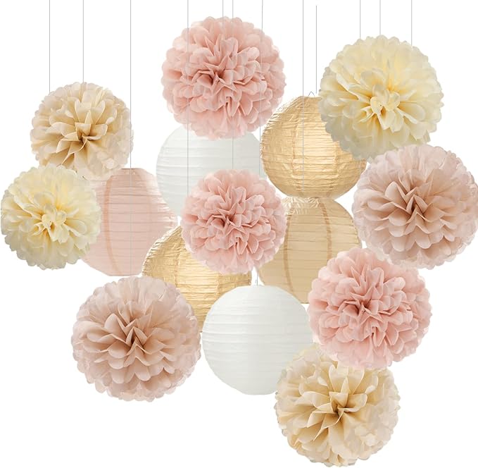 Champagne-Gold White Party-Decorations Paper-Flowers Lanterns by Hugfond