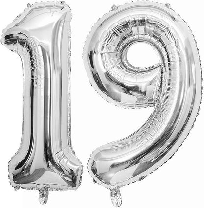 Silver 19 Number Balloons, 40 Inch Giant Number 19 Balloons Foil Mylar Helium by Lovoir