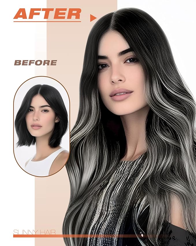 Sunny Hair Tape in Hair Extensions Real Human Hair Invisible Remy Hair Extensions Tape ins for Women Natural Black Roots to Silver Grey Balayage 18 inch 20Pcs 50G
