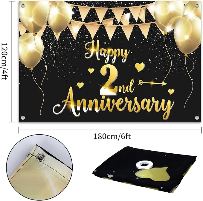 HAMIGAR 6x4ft Happy 2nd Anniversary Banner Backdrop - Image 2