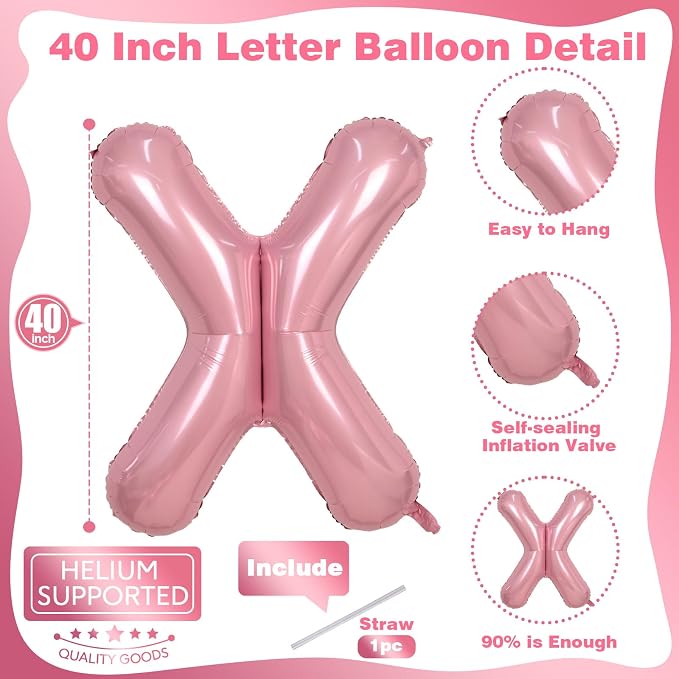 40" Giant Pastel Pink Letter Balloon X, Lager Foil Balloons Pearl Pink Alphabet - Image 2
