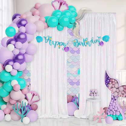 White Iridescent Sequin Backdrop 2 Panels 2FTx8FT Unicorn Backdrop | Glitter - Image 2