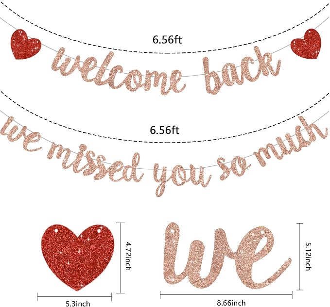 Glitter Rose Gold Welcome Back We Missed You So Much Banner NO DIY | Pre-Strung - Image 3