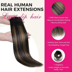 Lashey Human Hair Extensions Natural Black Mixed Chestnut Brown Clip in Hair Extesnions Straight 120g 7pcs Human Hair Clip ins 18 Inch Hair Extensions for Black Women Real Soft