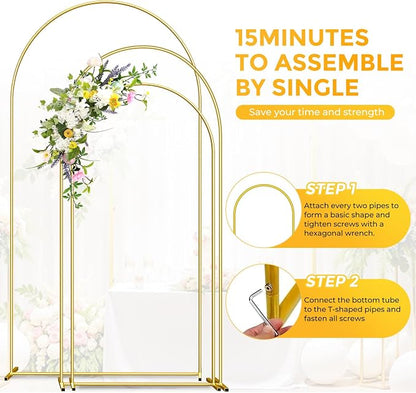Metal Arch Backdrop Stand 7.2FT & 6.6FT & 6FT Gold Wedding Arch Frame, Balloon - Image 3