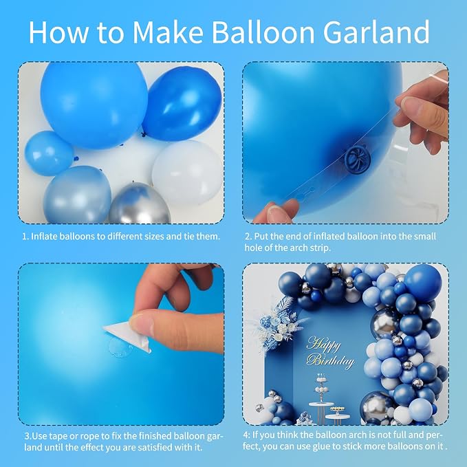 RUBFAC Blue Balloons Arch Kit, Father’s Day Decorations 144pcs Blue White and - Image 4