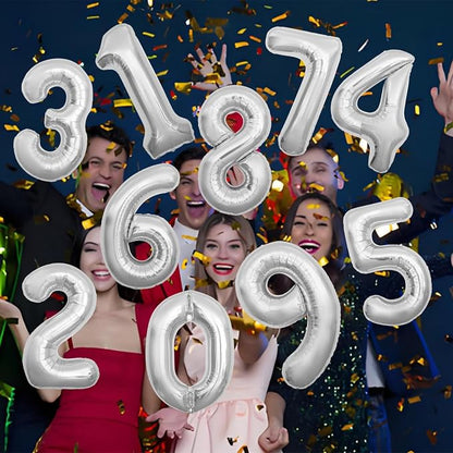 65 Inch Giant Silver Foil Number Balloon, Old Children's Birthday Party Helium - Image 7