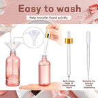 Tessco for you 20 Pack 3.4 oz Glass Dropper Bottles with Glass Eye Droppers for Essential Oils, Empty Oil Bottles with Funnel, Labels and Pipette for Hair Oils Perfume Cosmetic Travel(Pink)