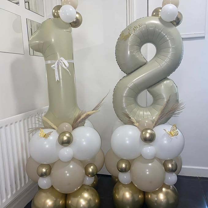 40 Inch Balloon Number 8 Beige, Large Foil Cream Number 8 Balloons Set 0-9 - Image 4