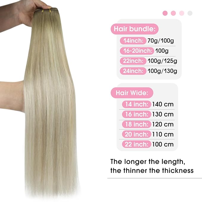 YoungSee Weft Hair Extensions Ombre Blonde Human Hair Extension Sew in Ash Blonde Roots to Platinum Blond Balayage Sew in Hair Extensions Real Human Hair for Women 16Inch 100G