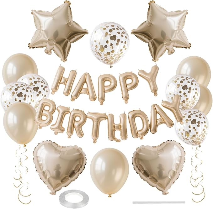 27 Pcs Champagne Gold Birthday Decorations, 3D Letters Champagne Gold Happy by WEIKA
