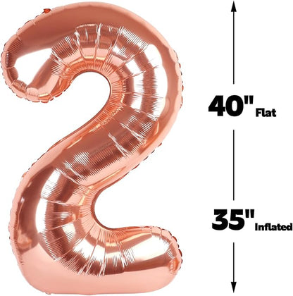 Big 40 Inch Rose Gold 2 Number Balloon Birthday Decoration, Rose Gold Number 2 - Image 2