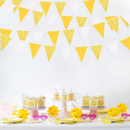 32Ft Yellow Party Decorations Yellow White Plaid Checkered Pennant Banner - Image 3