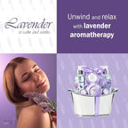 Aromatherapy Essentials Spa Set for Women in Large Silver Tub Bath Set Includes 2 Bath Bombs, Body Lotion, Bath Salts, Shower Gel, and Bubble Bath (Lavender)