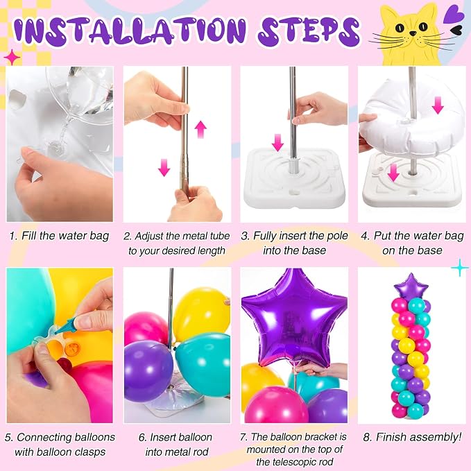 Jenaai 2 Set 163 Pcs Dollhouse Birthday Party Balloon Column Stand Kit | Purple - Image 5