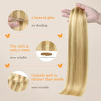 DOORES Hair Extensions Seamless Clip in Real Human Hair, DirtyBlonde Highlight Golden Blonde 24 Inch 120g 7pcs, Human Hair Extensions Skin Weft Remy Straight Hair Invisi Edge Hair Extensions