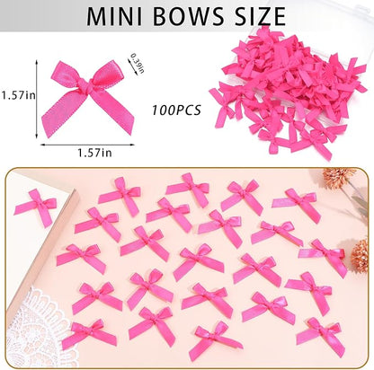 Hot Pink Mini Bows 1.57" 100PCS Small Satin Ribbon Bows - Image 2